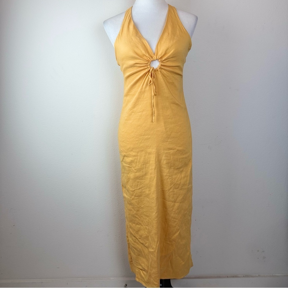 ZARA Women’s Yellow Halter Ring Front Midi Dress Size M Made in Turkey - Picture 4 of 8